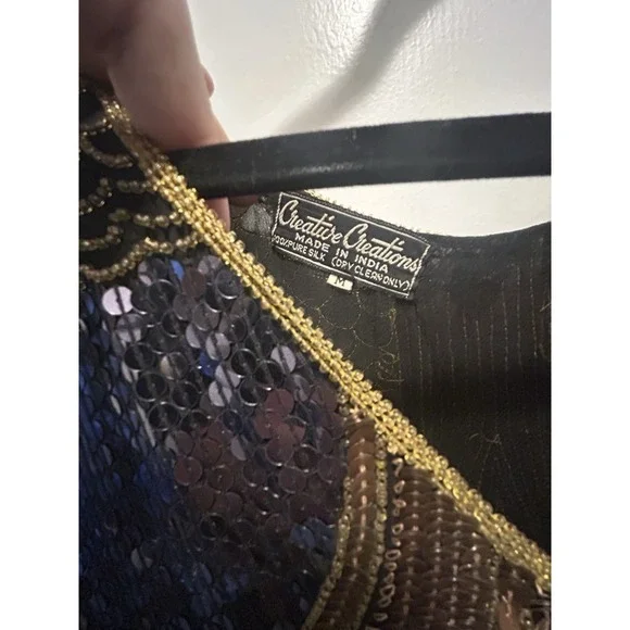 RARE Creative Creations Made In India 100% Silk Size Medium Disco Dress Sequined - Picture 6 of 14